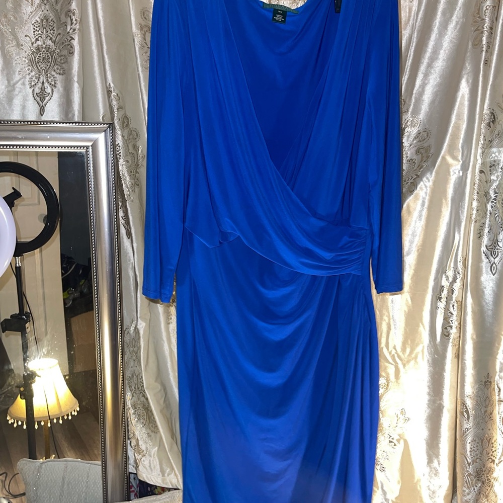 Royal Blue Drape Neck Dress
